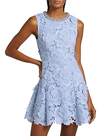 Crystal-Embellished Floral Lace Minidress