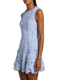 Crystal-Embellished Floral Lace Minidress