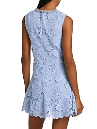 Crystal-Embellished Floral Lace Minidress