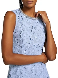 Crystal-Embellished Floral Lace Minidress