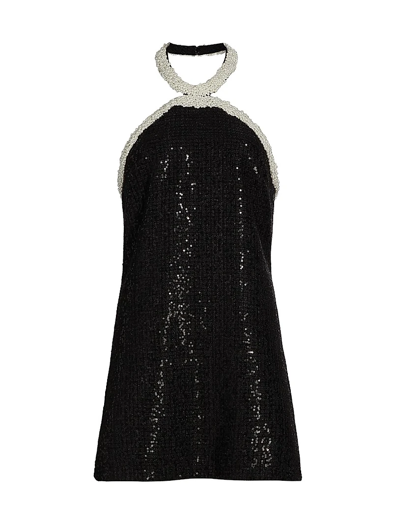 Faux-Pearl-Trim Sequined Bouclé Minidress