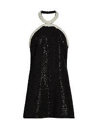 Faux-Pearl-Trim Sequined Bouclé Minidress