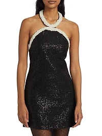 Faux-Pearl-Trim Sequined Bouclé Minidress