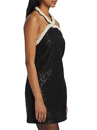 Faux-Pearl-Trim Sequined Bouclé Minidress