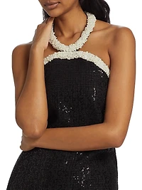 Faux-Pearl-Trim Sequined Bouclé Minidress