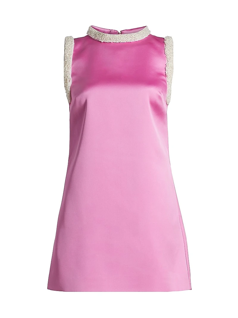 Faux-Pearl-Embellished Satin Minidress