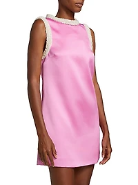Faux-Pearl-Embellished Satin Minidress