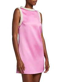 Faux-Pearl-Embellished Satin Minidress