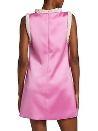 Faux-Pearl-Embellished Satin Minidress