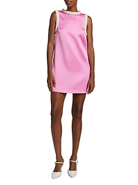 Faux-Pearl-Embellished Satin Minidress