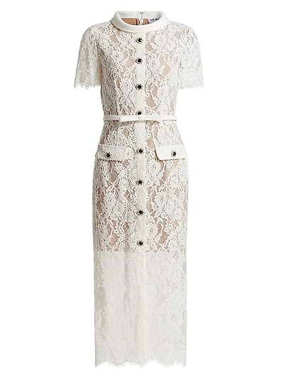 Lace Belted Midi-Dress