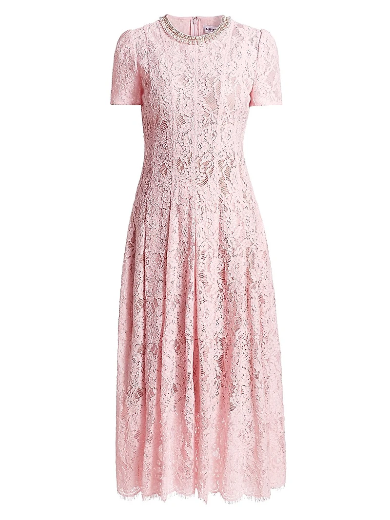 Sequined Floral Lace Midi-Dress