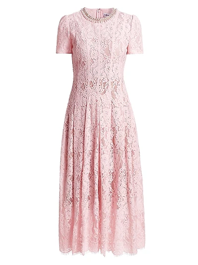 Sequined Floral Lace Midi-Dress