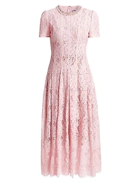 Sequined Floral Lace Midi-Dress