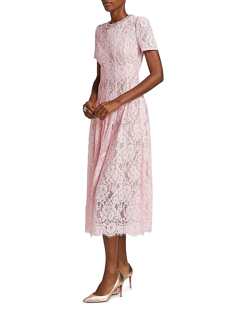 Sequined Floral Lace Midi-Dress