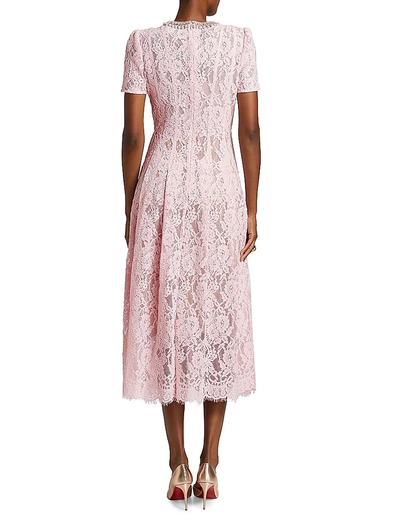 Sequined Floral Lace Midi-Dress
