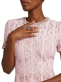 Sequined Floral Lace Midi-Dress