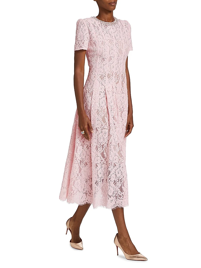 Sequined Floral Lace Midi-Dress