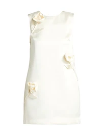 Floral Appliqué Satin Minidress