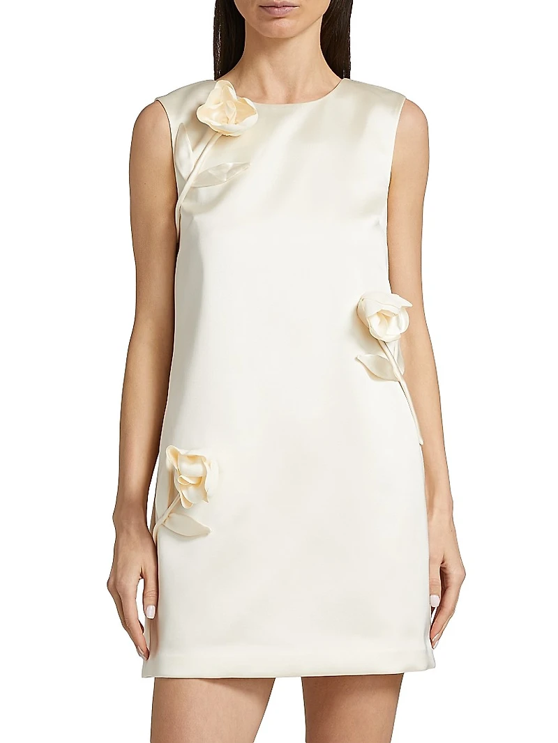 Floral Appliqué Satin Minidress