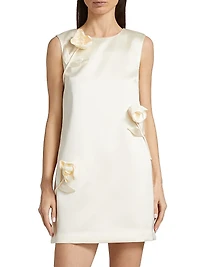 Floral Appliqué Satin Minidress