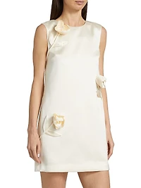 Floral Appliqué Satin Minidress