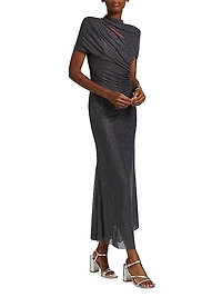Crystal-Embellished Gathered Mesh Midi-Dress