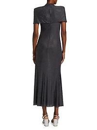 Crystal-Embellished Gathered Mesh Midi-Dress
