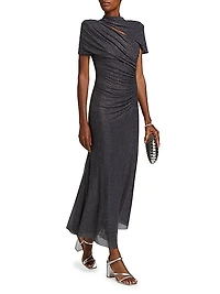 Crystal-Embellished Gathered Mesh Midi-Dress