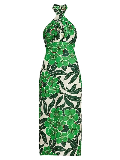 Perla Tropical Halter Midi-Dress