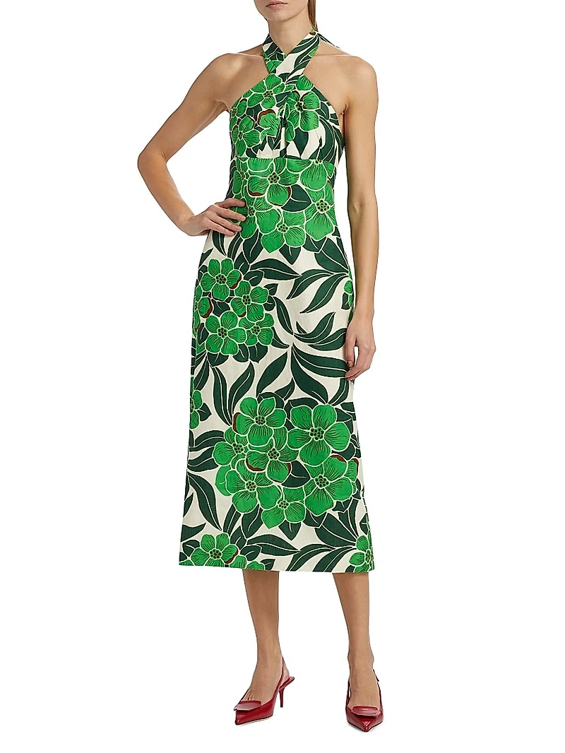 Perla Tropical Halter Midi-Dress