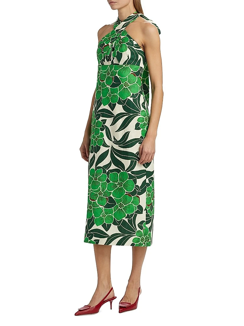 Perla Tropical Halter Midi-Dress