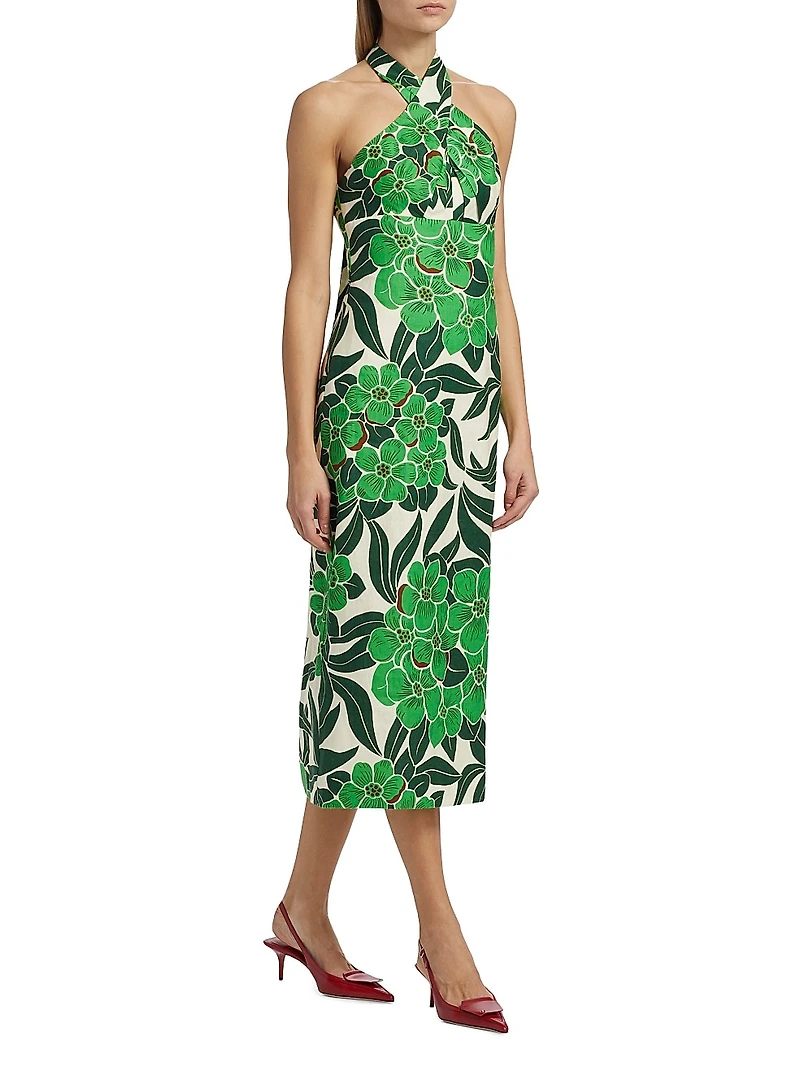 Perla Tropical Halter Midi-Dress