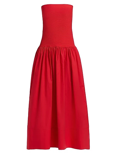Glasbury Tube Top Cotton-Blend A-Line Midi-Dress