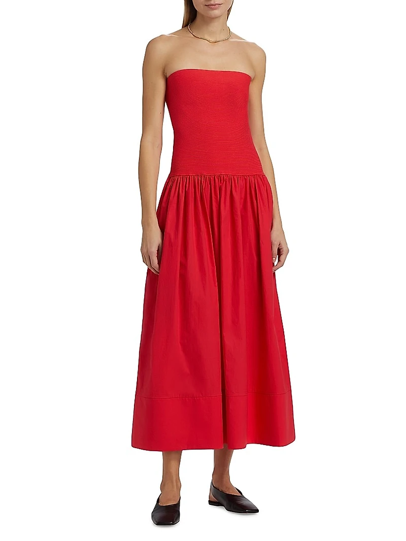 Glasbury Tube Top Cotton-Blend A-Line Midi-Dress