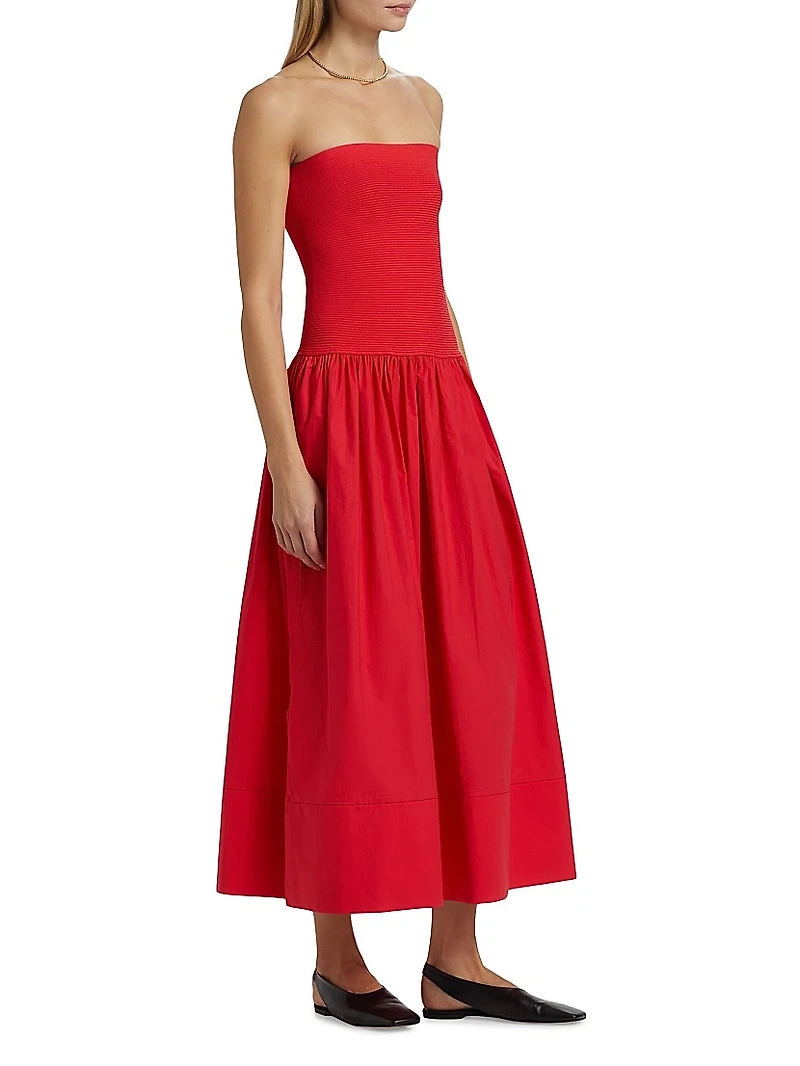 Glasbury Tube Top Cotton-Blend A-Line Midi-Dress