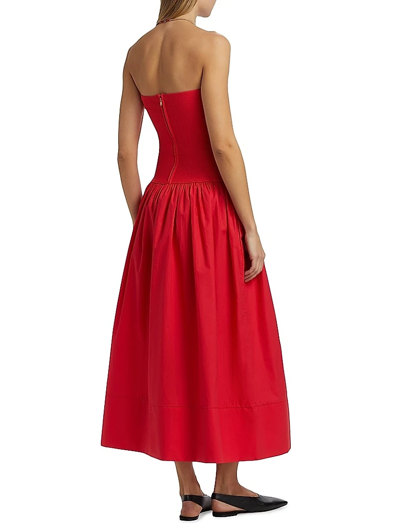 Glasbury Tube Top Cotton-Blend A-Line Midi-Dress