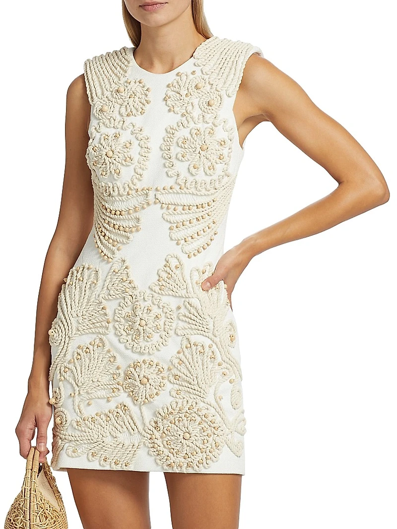 Dune Beaded Rope-Trimmed Knit Minidress