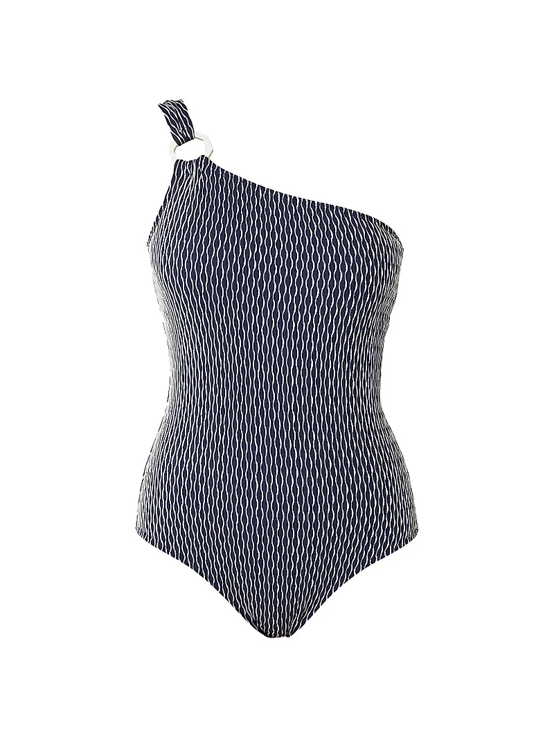Ring-Embellished One-Shoulder One-Piece Swimsuit