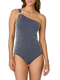 Ring-Embellished One-Shoulder One-Piece Swimsuit