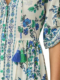 Floral Cotton Tie-Sleeve Midi-Shirtdress
