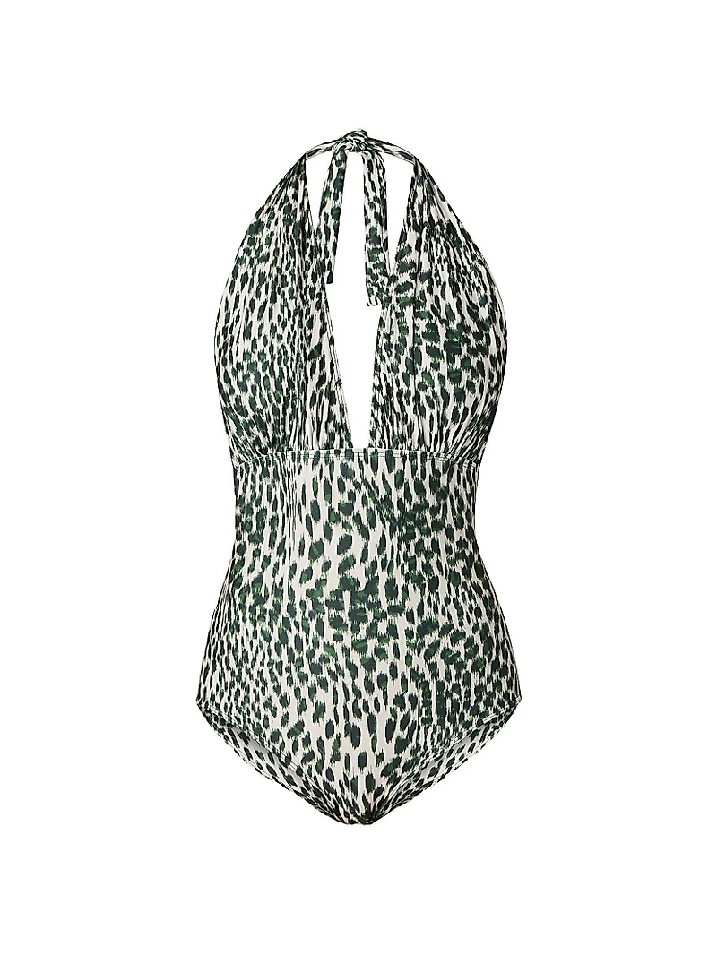 Animal-Print Plunging V-neck One-Piece Swimsuit