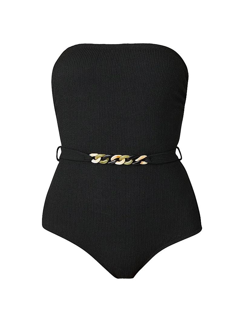 Belted Rib-Knit One-Piece Swimsuit