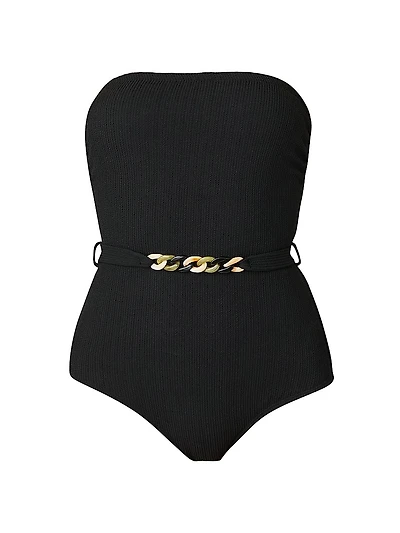 Belted Rib-Knit One-Piece Swimsuit