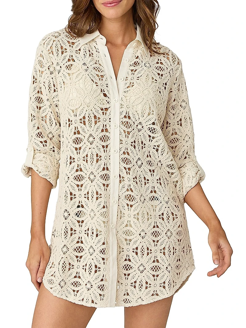 Cotton Crochet Mini-Shirtdress