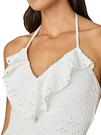 Ruffle Maillot V-Halterneck One-Piece Swimsuit