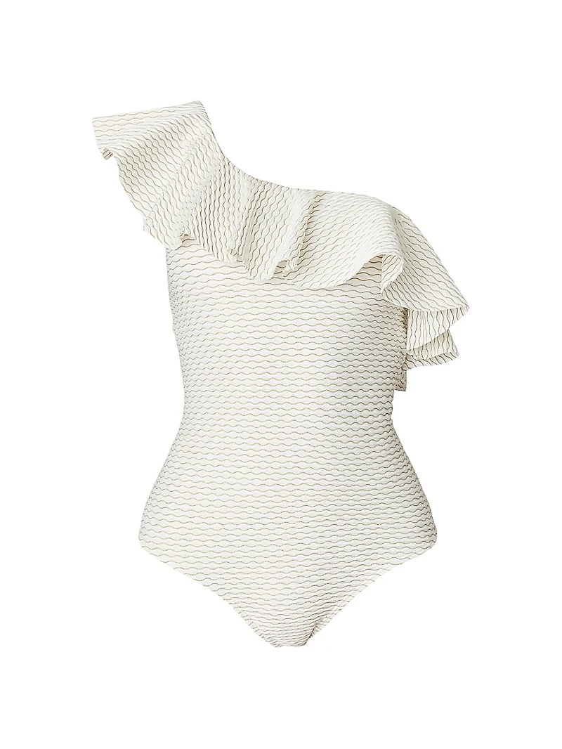 Metallic Stripe Ruffled One-Piece Swimsuit