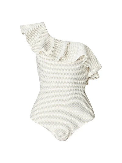 Metallic Stripe Ruffled One-Piece Swimsuit