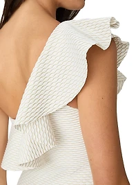 Metallic Stripe Ruffled One-Piece Swimsuit