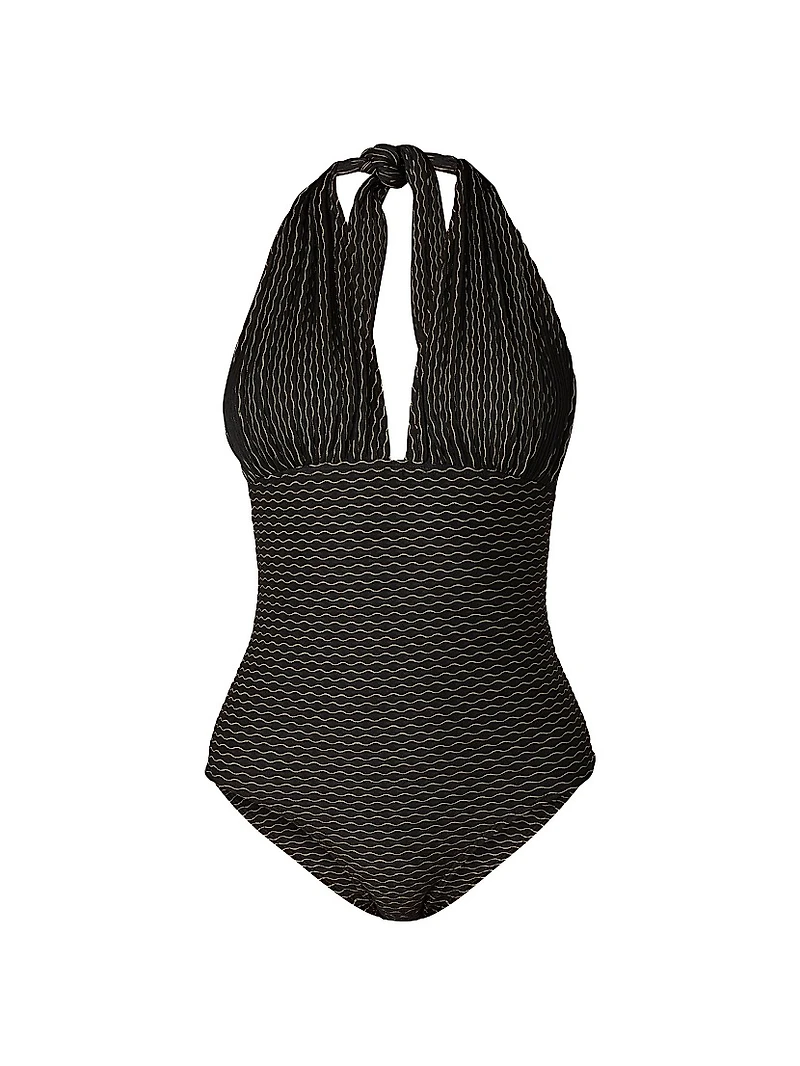 Metallic Stripe Halter One-Piece Swimsuit